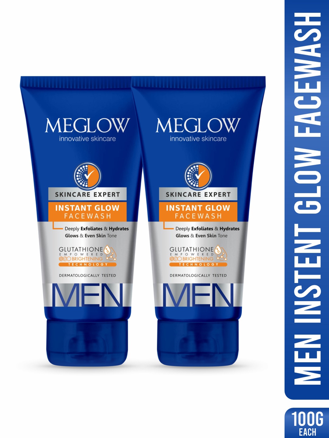 

MEGLOW Men Inovative Skincare Set Of 2 Instant Glow Gultathion Face Wash - 100 g Each, Blue