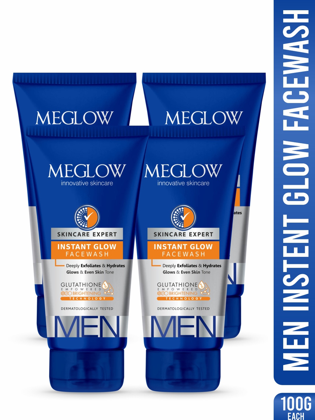 

MEGLOW Men Inovative Skincare Set Of 4 Instant Glow Gultathion Face Wash - 100 g Each, Blue