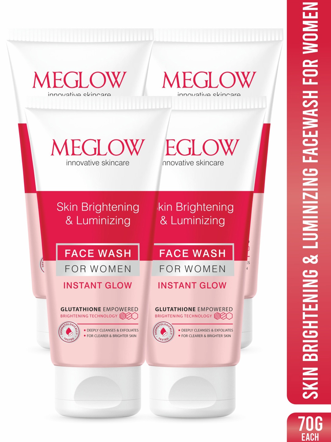 

MEGLOW Women Inovative Skincare Set Of 4 Skin Brightening & Luminizing Face Wash 70 g Each, White