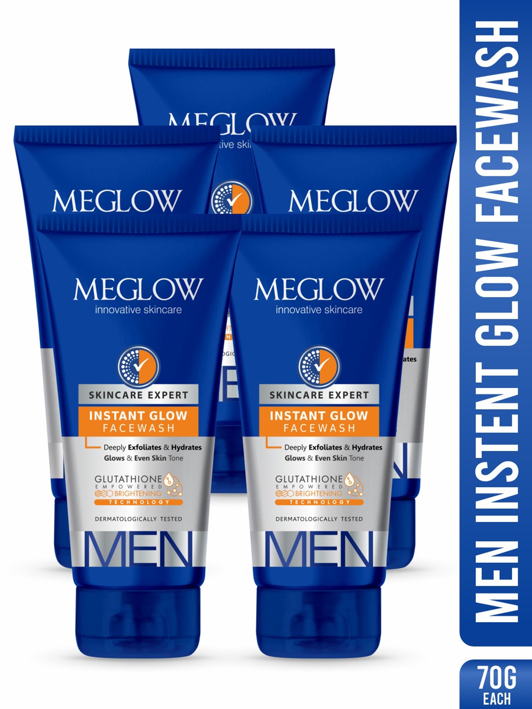 

MEGLOW Men Inovative Skincare Set Of 5 Instant Glow Gultathion Face Wash - 70 g Each, Blue