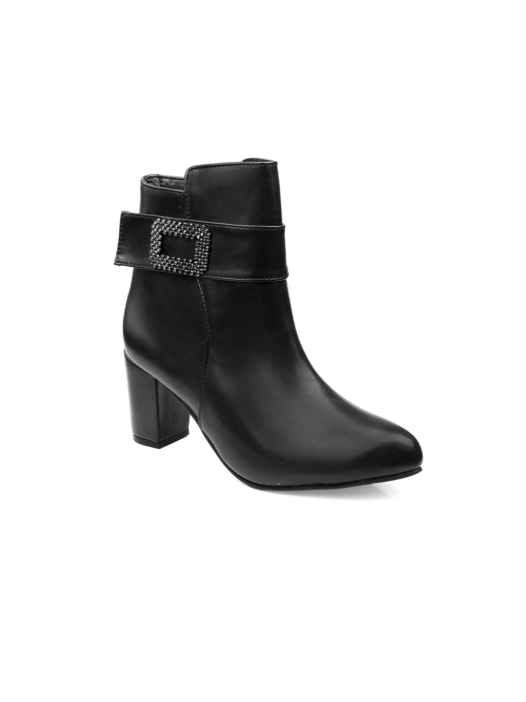 

Bxxy Women High-Ankle Zipper Boots with Decorative Buckle, Black