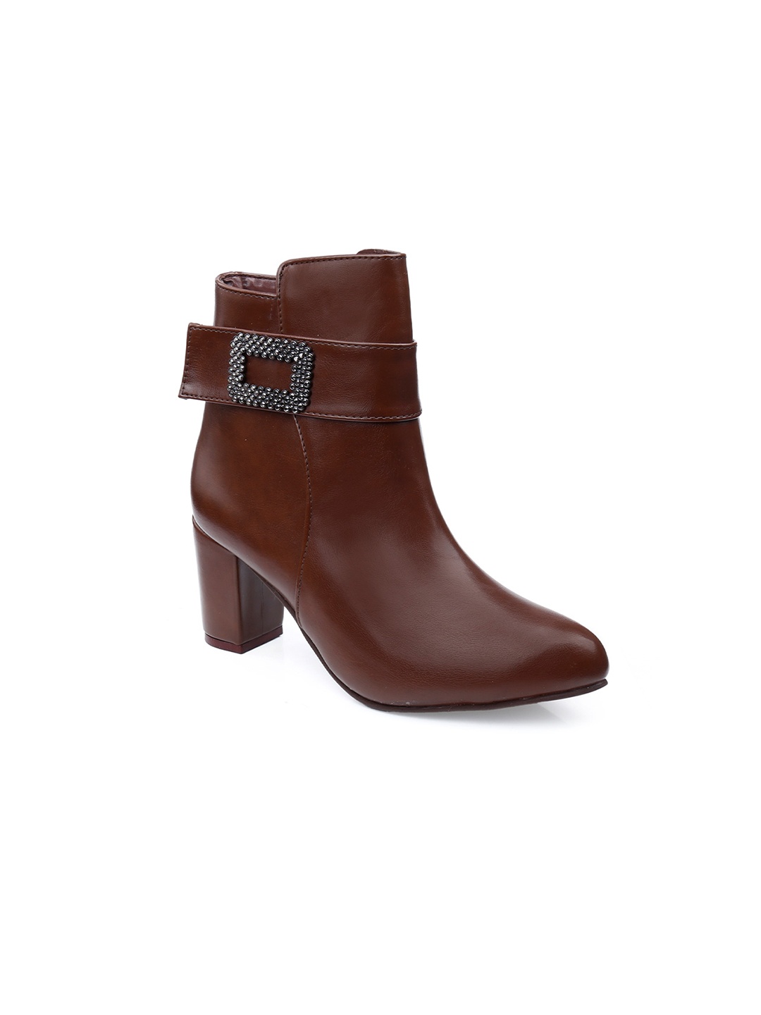 

Bxxy Women High-Ankle Zipper Boots with Decorative Buckle, Brown