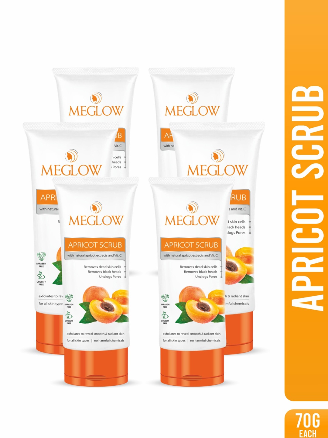 

MEGLOW Set Of 6 Apricot With Vitamin E Exfoliating Face Scrub - 70 g Each, White