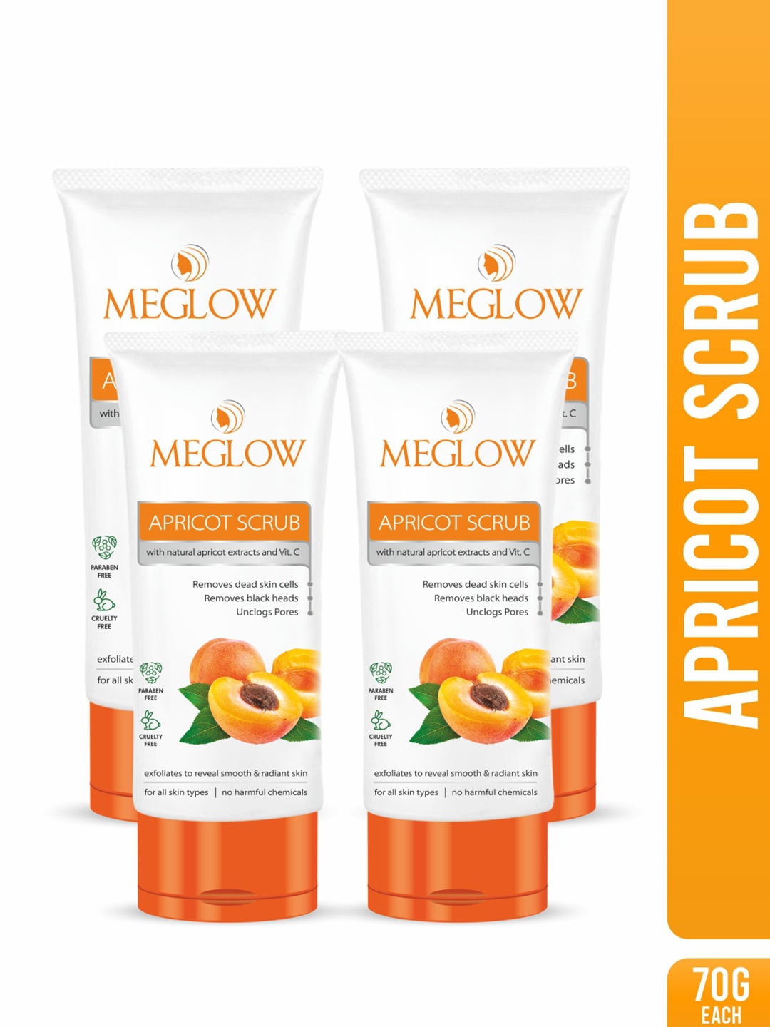

MEGLOW Set Of 4 Apricot With Vitamin E Exfoliating Face Scrub - 70 g Each, White