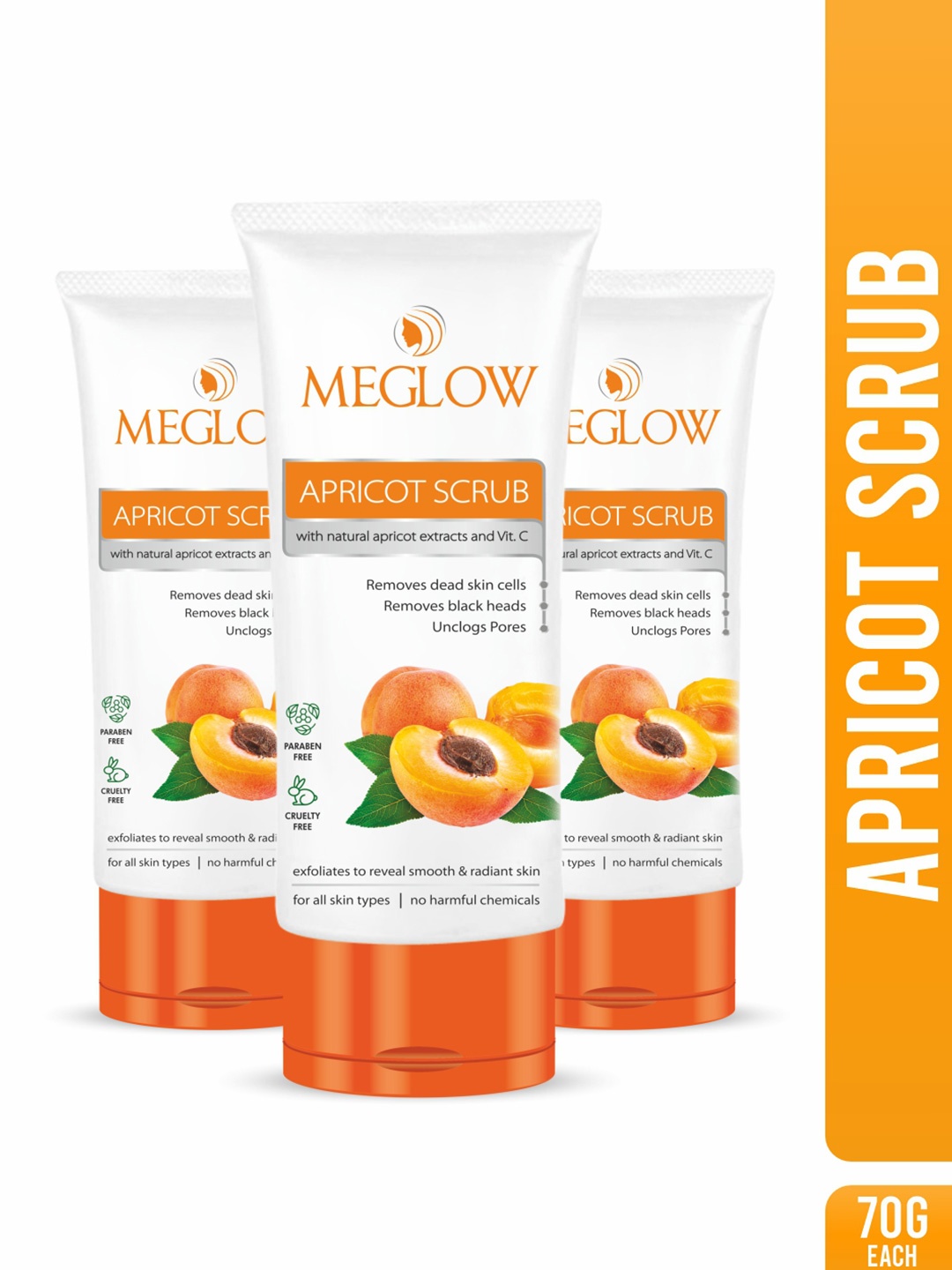 

MEGLOW Set Of 3 Apricot With Vitamin E Exfoliating Face Scrub - 70 g Each, White