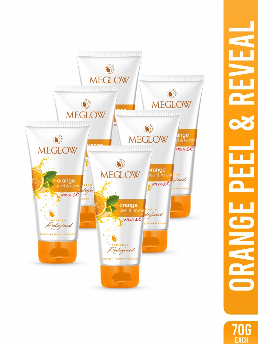 

MEGLOW Set Of 6 Radiance Redefined Orange Tan Removal Peel Off Mask - 70 g Each, White
