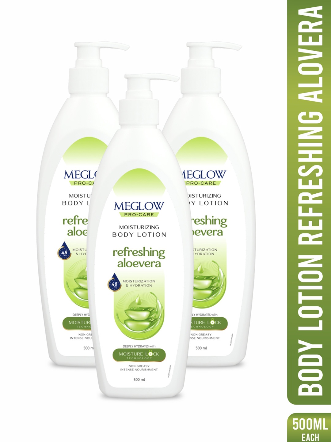 

MEGLOW Set Of 3 Refreshing Aloevera Hydrating & Moisturizing Body Lotion - 500 ml Each, White