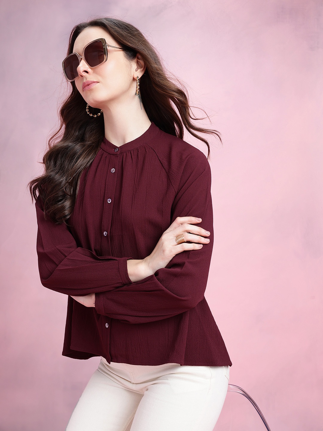 

DressBerry Textured Raglan Sleeve Top, Maroon