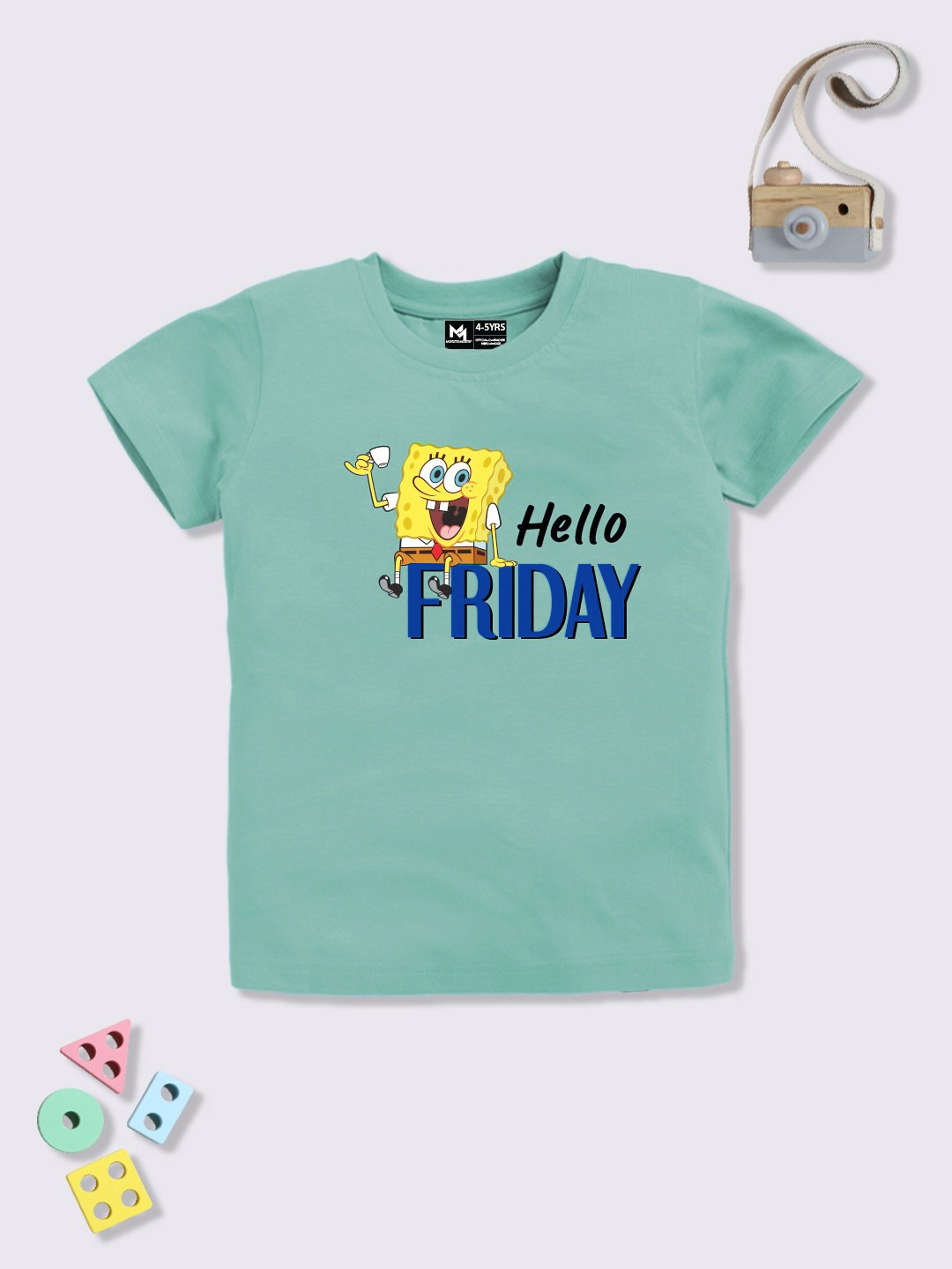 

YK X Minute Mirth Boys Spongebob Printed Pure Cotton T-shirt, Green