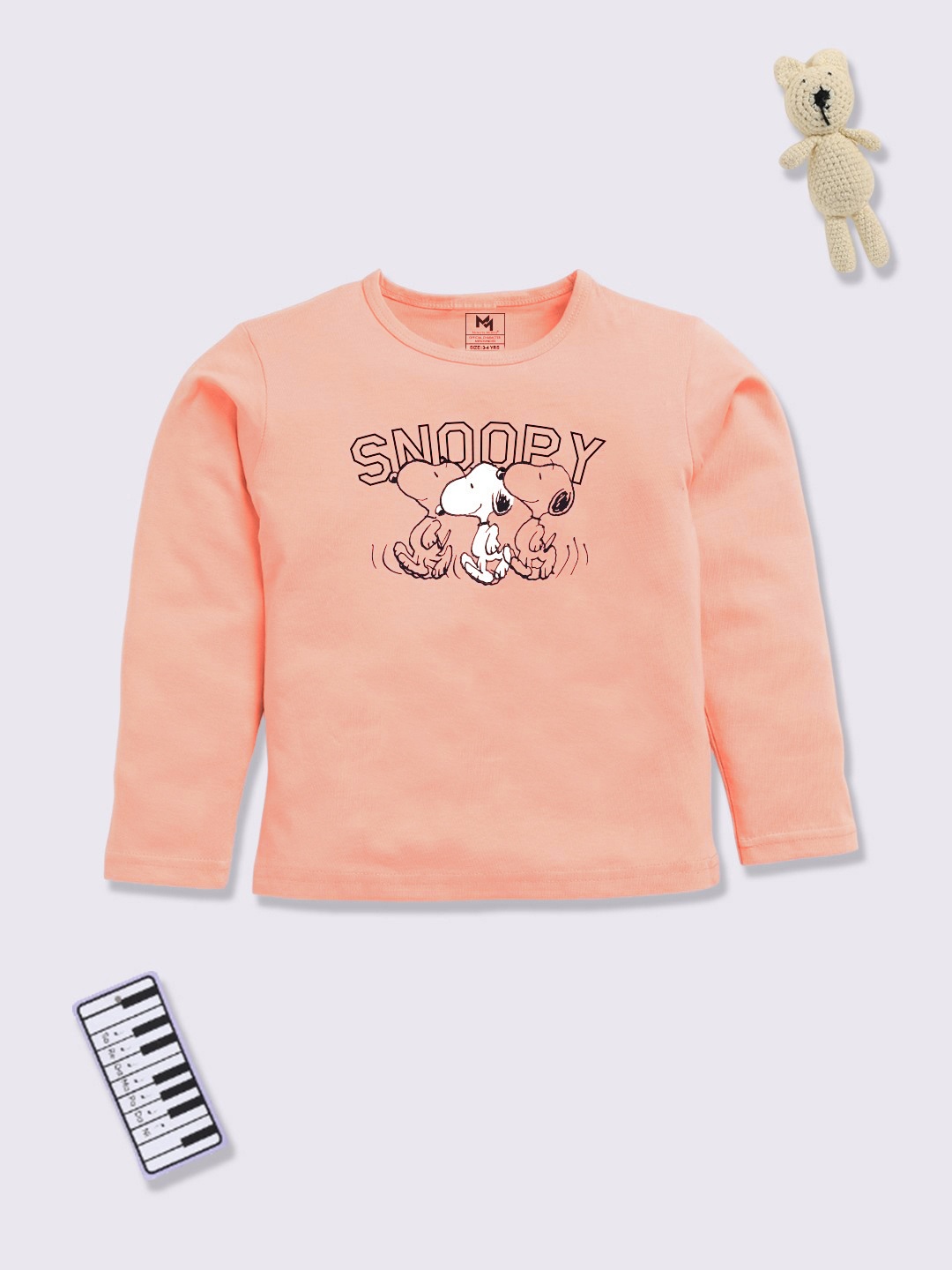 

YK X Minute Mirth Girls Snoopy Printed Pure Cotton T-shirt, Peach