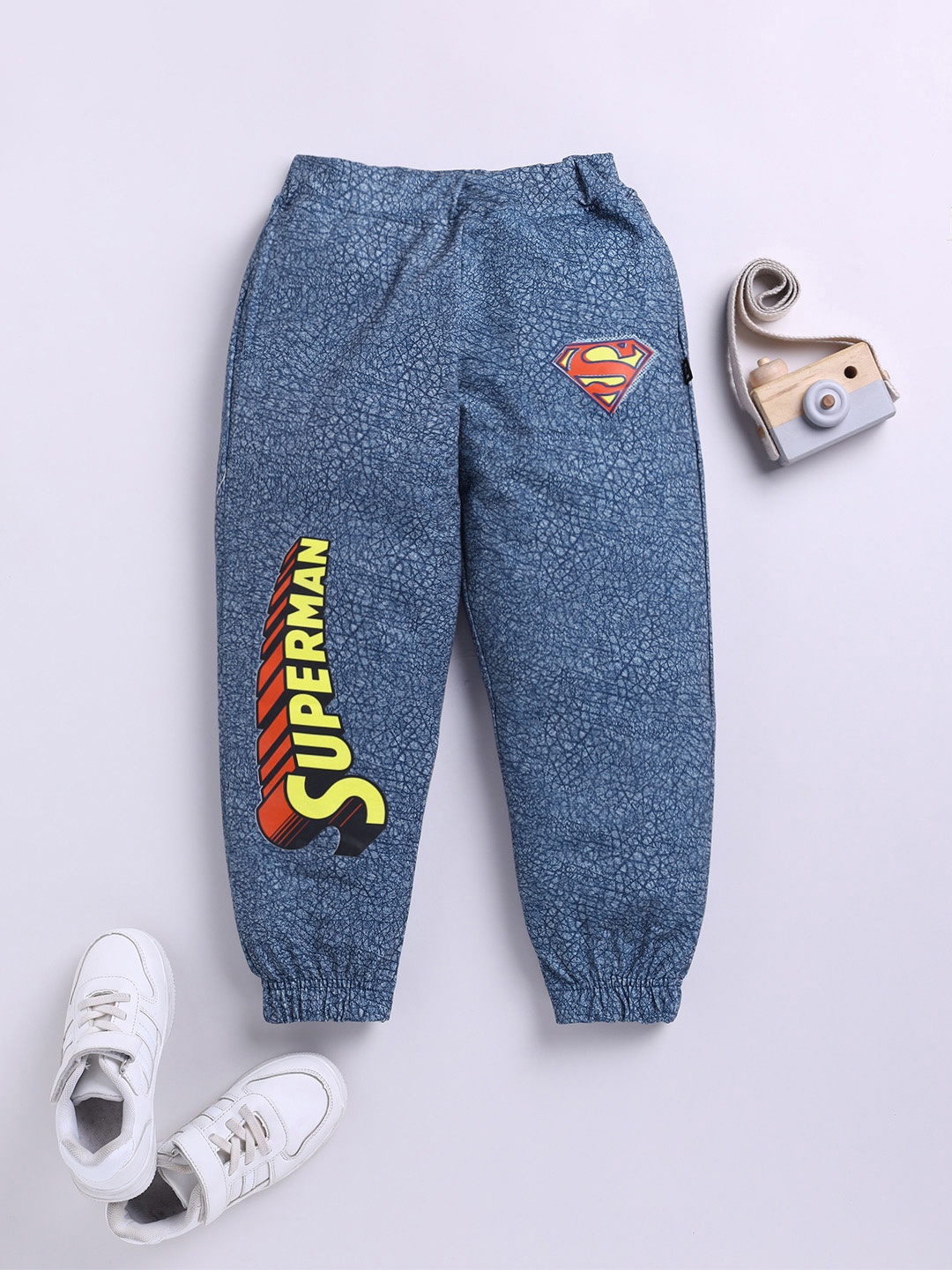 

YK X Minute Mirth Boys Superman Printed Joggers, Blue