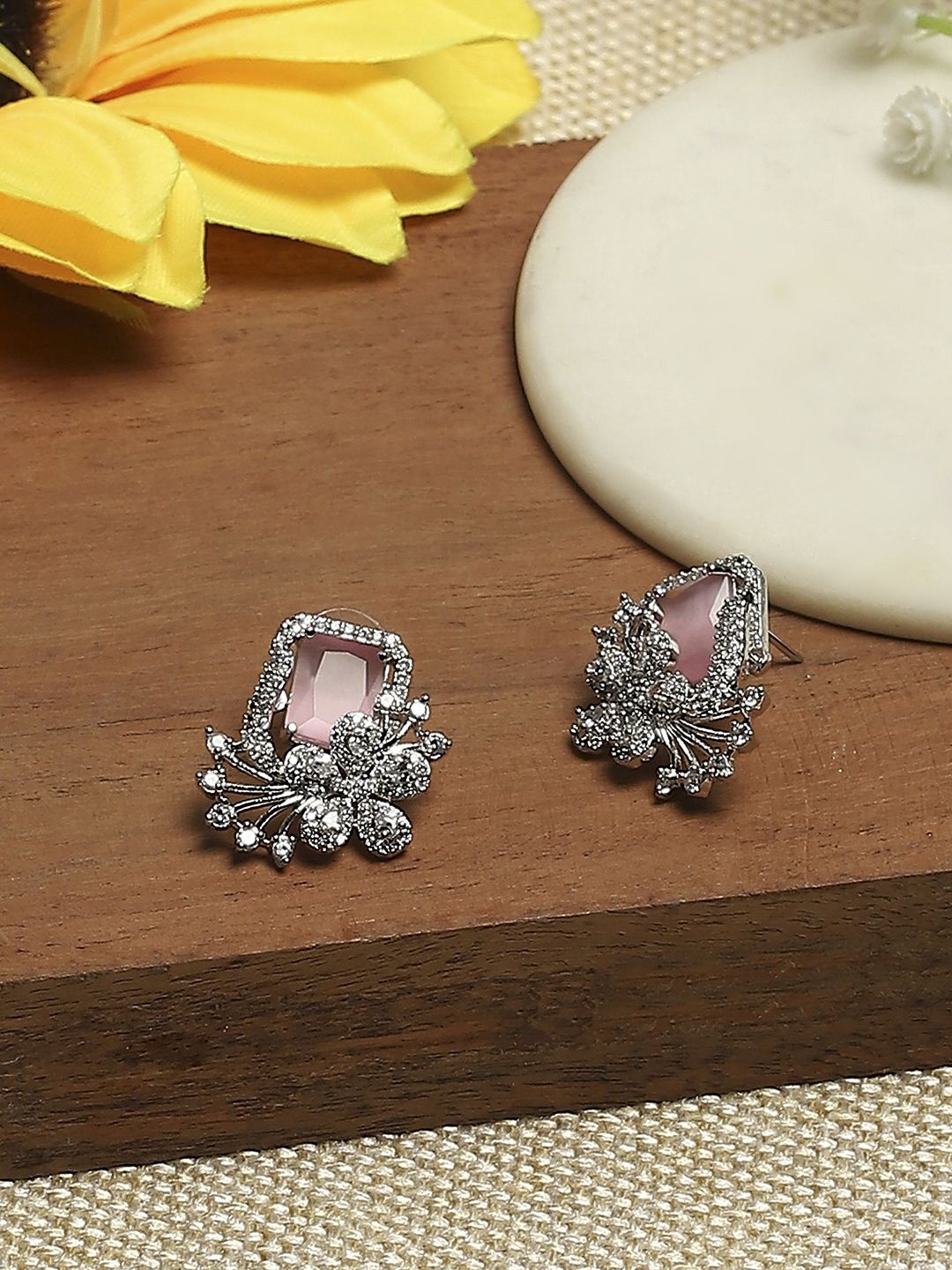 

Biba Silver-Plated Artificial Stones And Beads Beaded Contemporary Shaped Studs