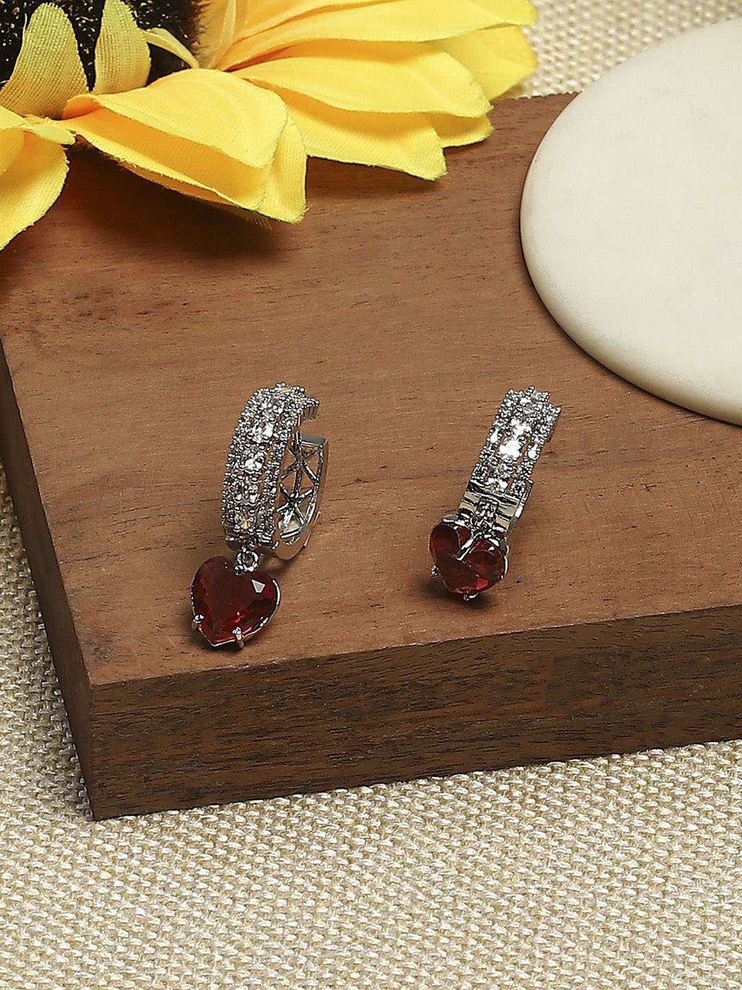 

Biba Silver-Plated Artificial Stones Studded Contemporary Shaped Drop Earrings