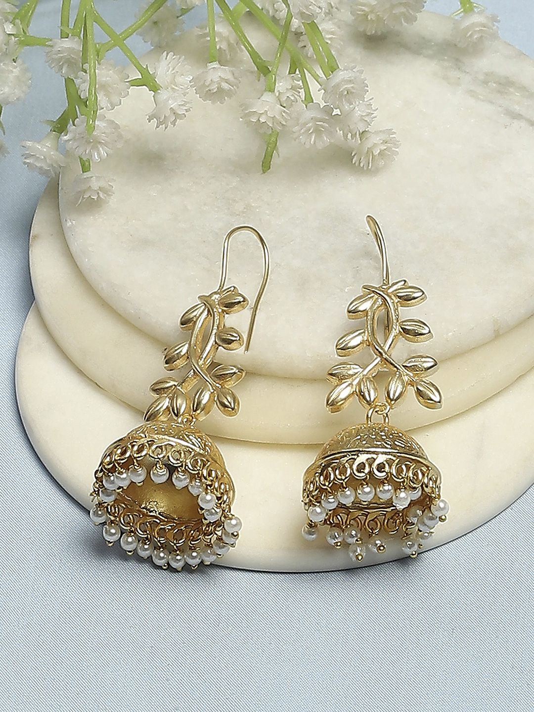 

Biba Gold-Plated Artificial Beads Beaded Dome Shaped Jhumkas
