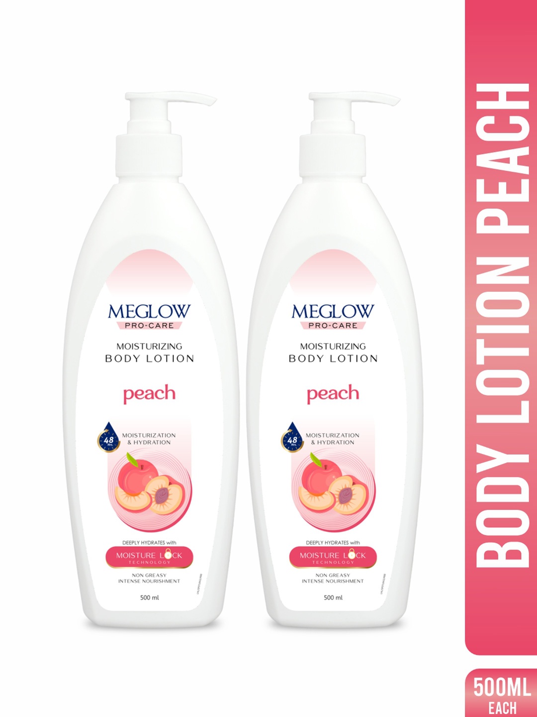 

MEGLOW Set Of 2 Peach Hydrating & Moisturizing Body Lotion - 500 ml Each, White