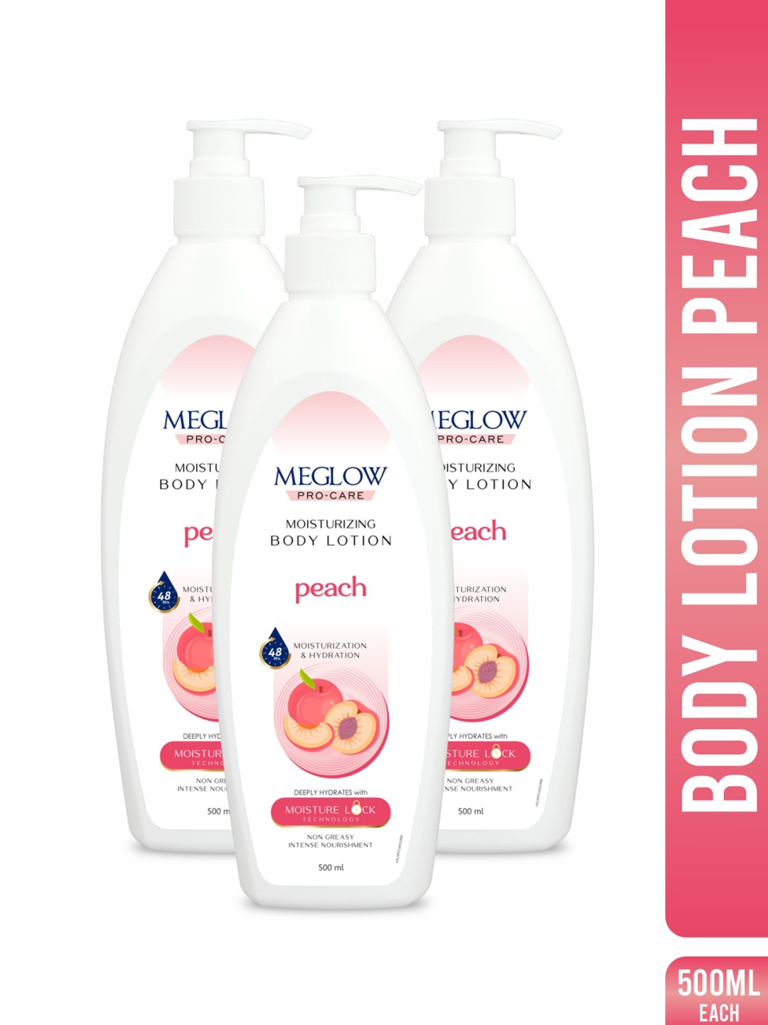 

MEGLOW Set Of 3 Pro-Care Moisturizing Body Lotion Shea Butter - 500 ml Each, White