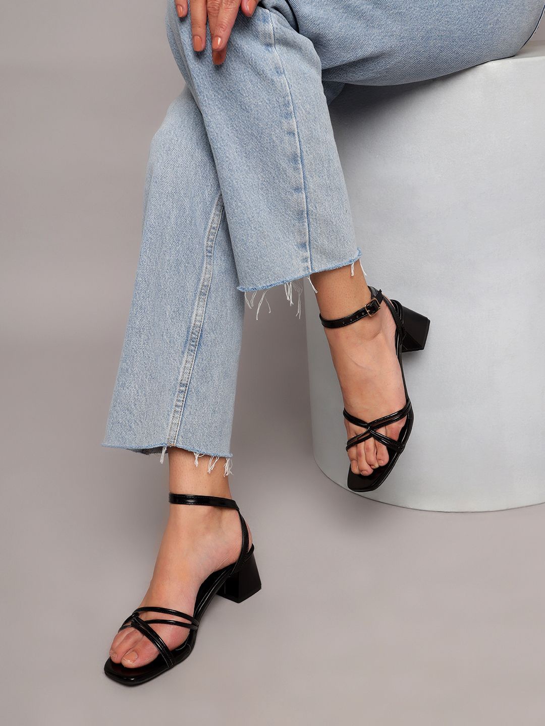 

Truffle Collection PU Block Sandals with Bows, Black