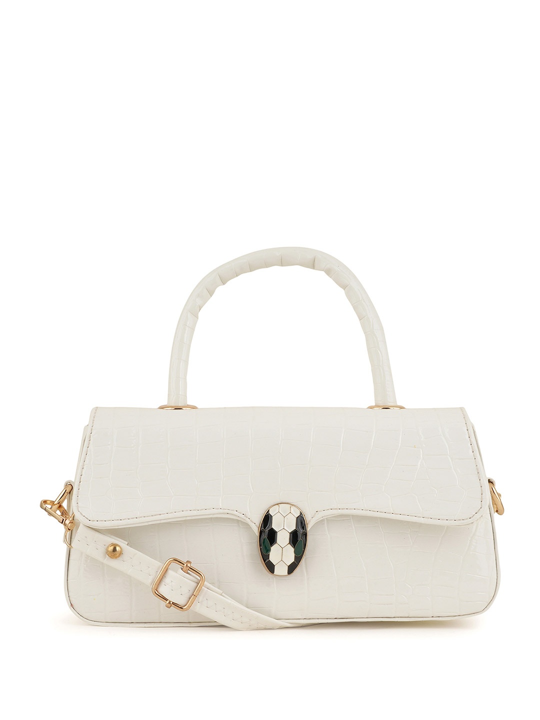 

Flingo Leather Structured Handheld Bag, White