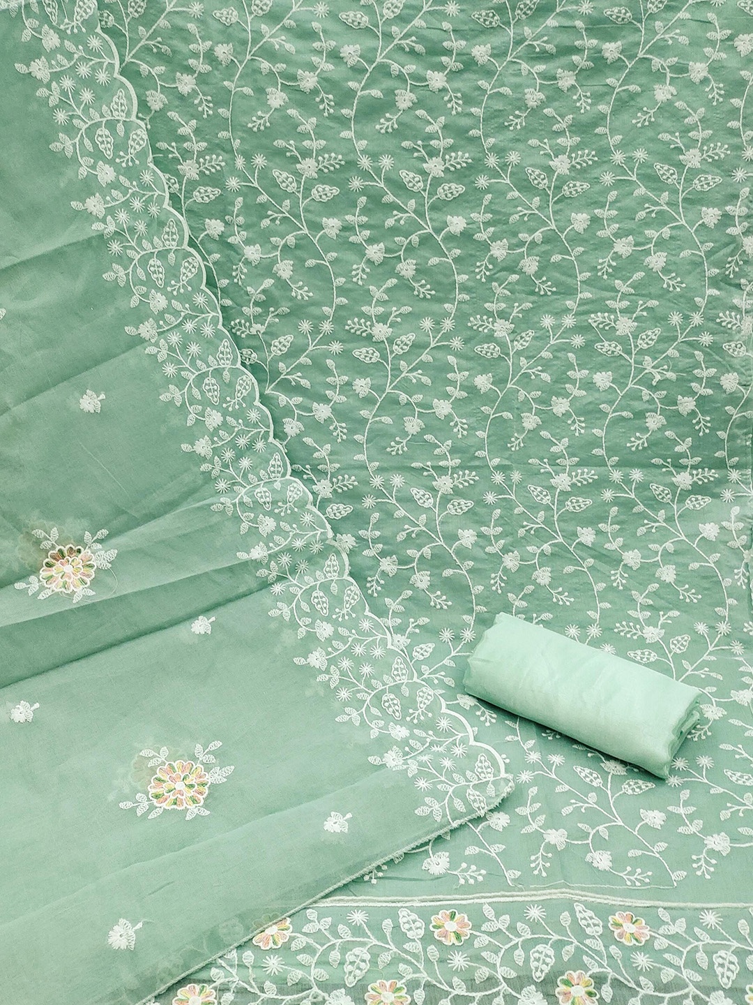 

SAINOOR Embroidered Thread Work Unstitched Dress Material, Sea green