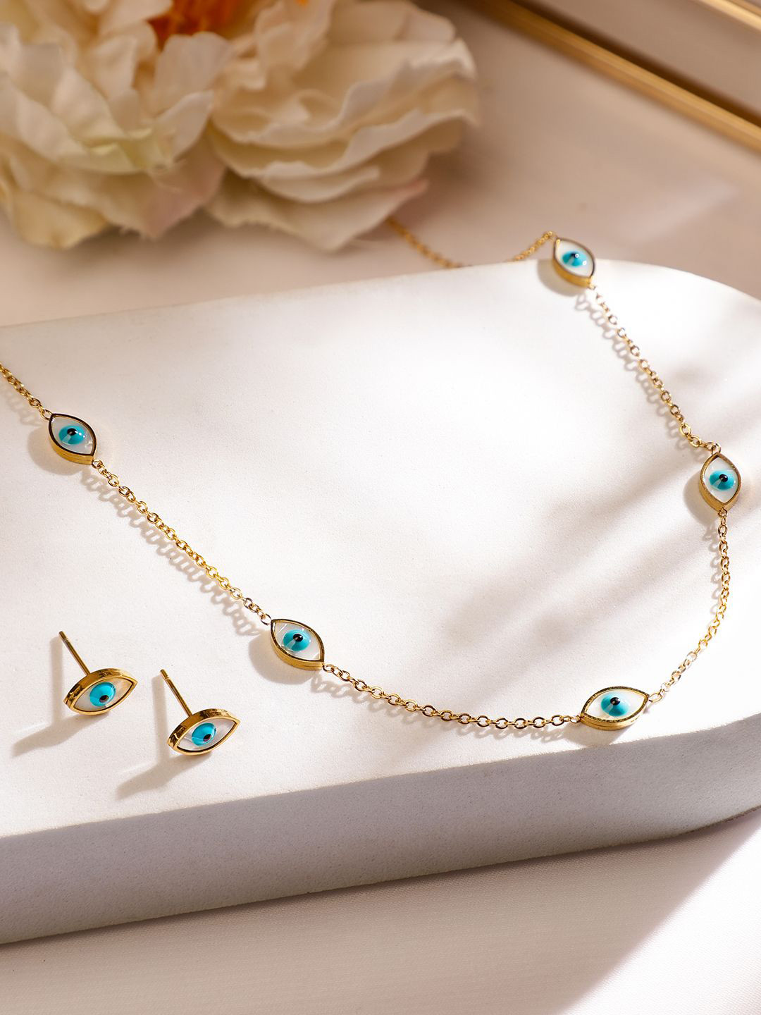 

Rubans 18K Gold-Plated Stainless Steel Tarnish-Free Waterproof Evil Eye Necklace Set