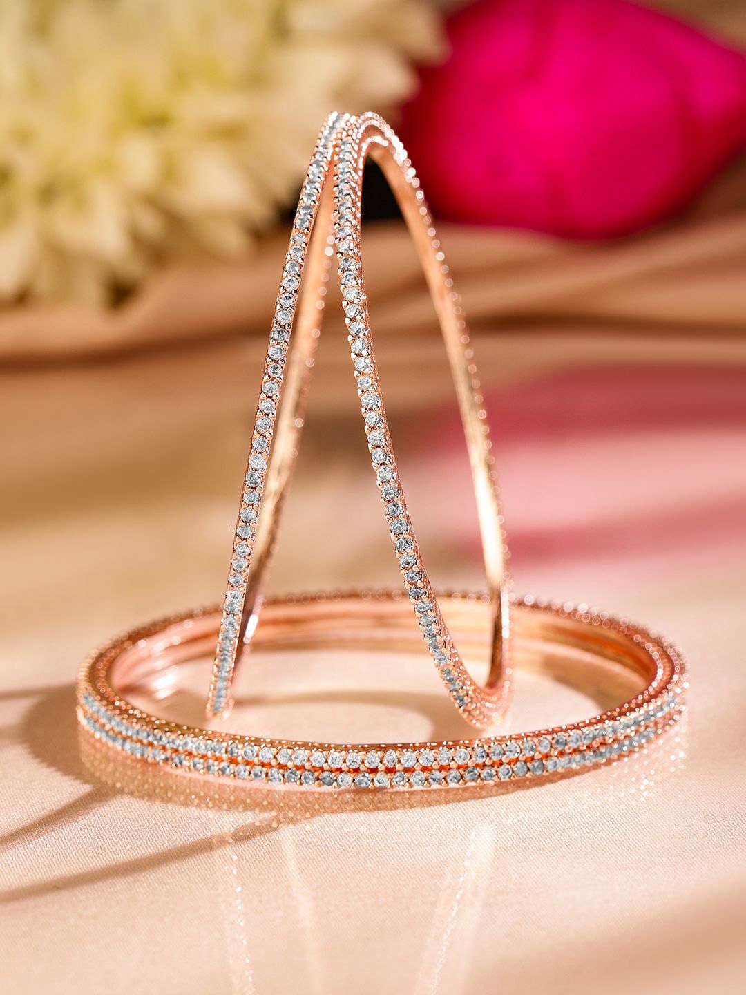 

Rubans Set of 4 22K Rose Gold-Plated Cubic Zirconia Studded Sparkling Premium Bangle