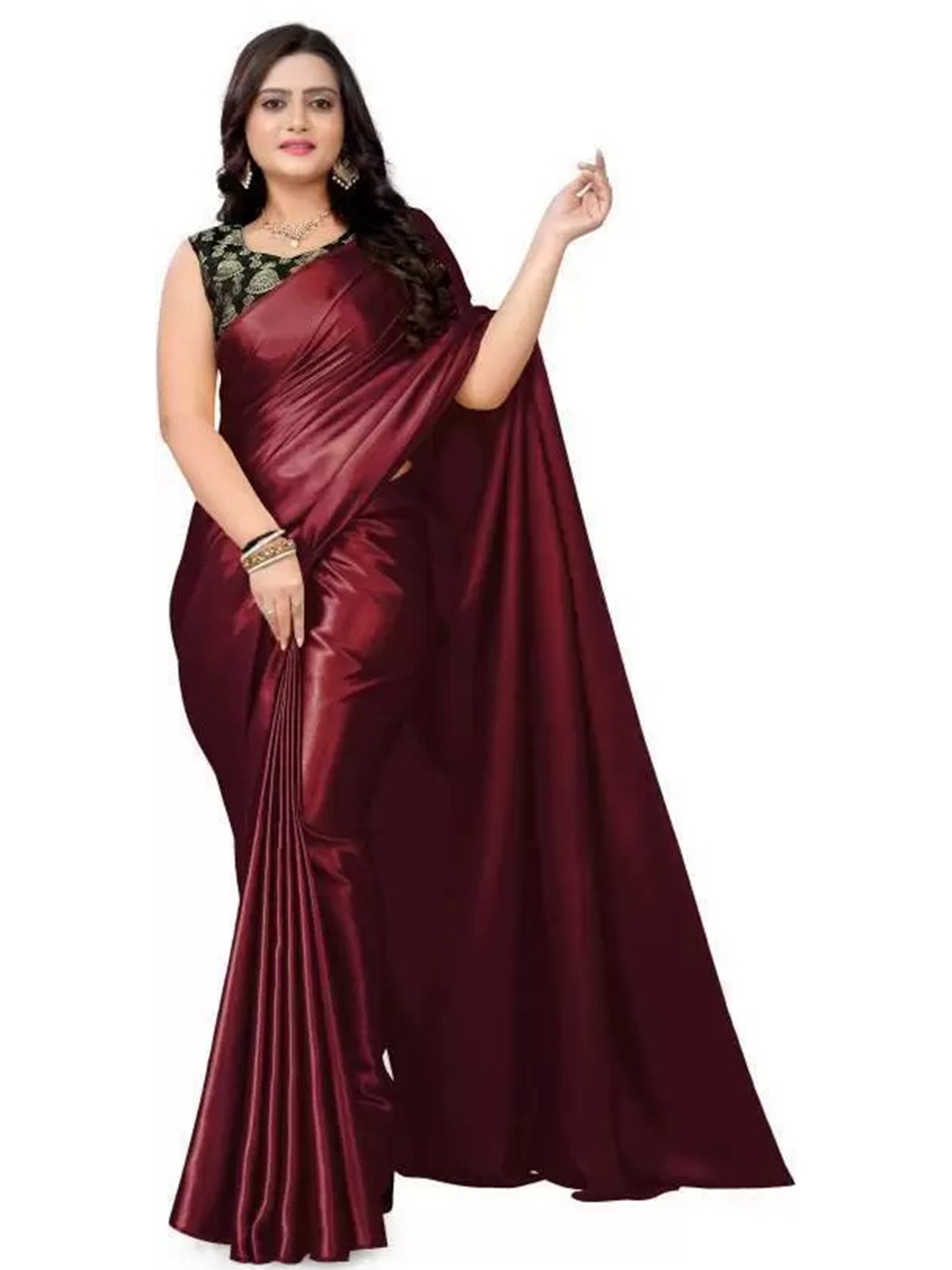 

KALINI Satin Saree, Maroon