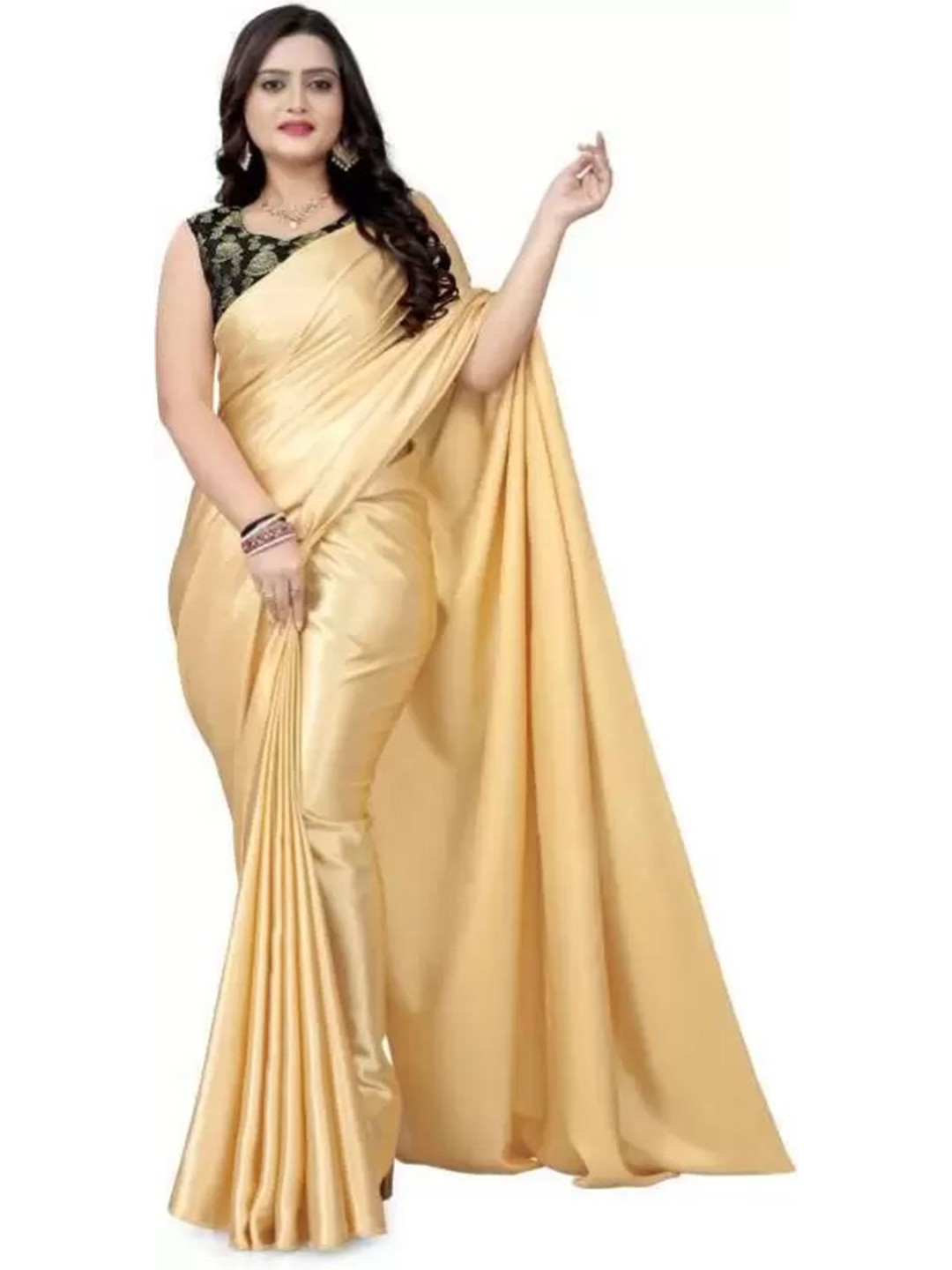 

KALINI Solid Satin Saree, Gold