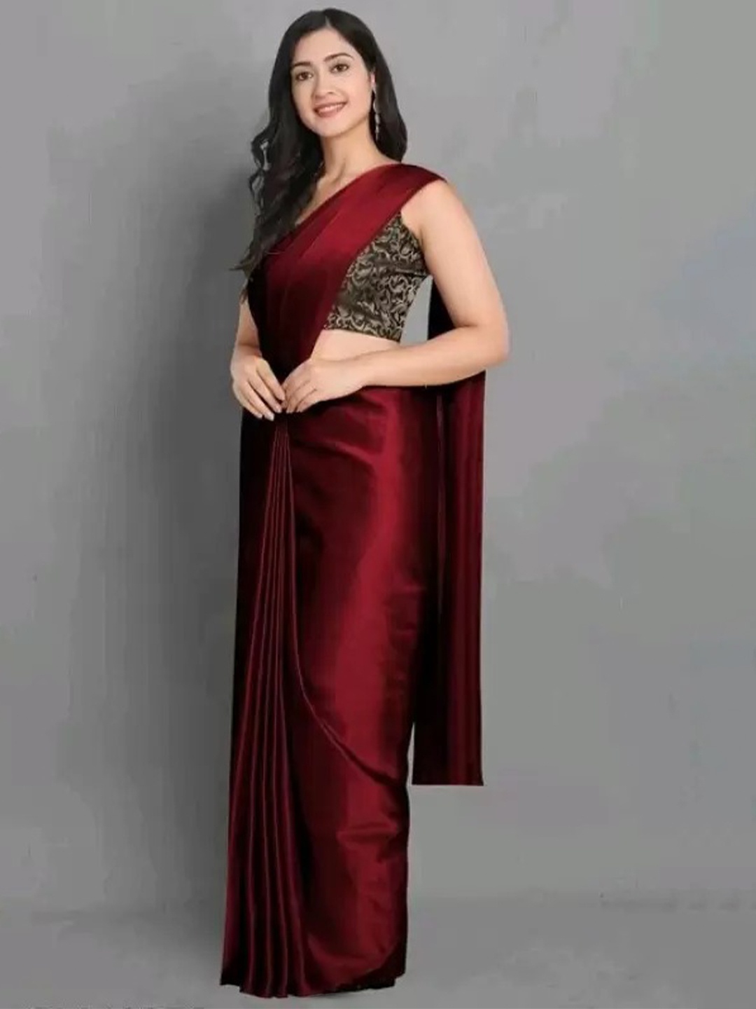 

KALINI Women Satin Saree With Blouse Piece, Maroon