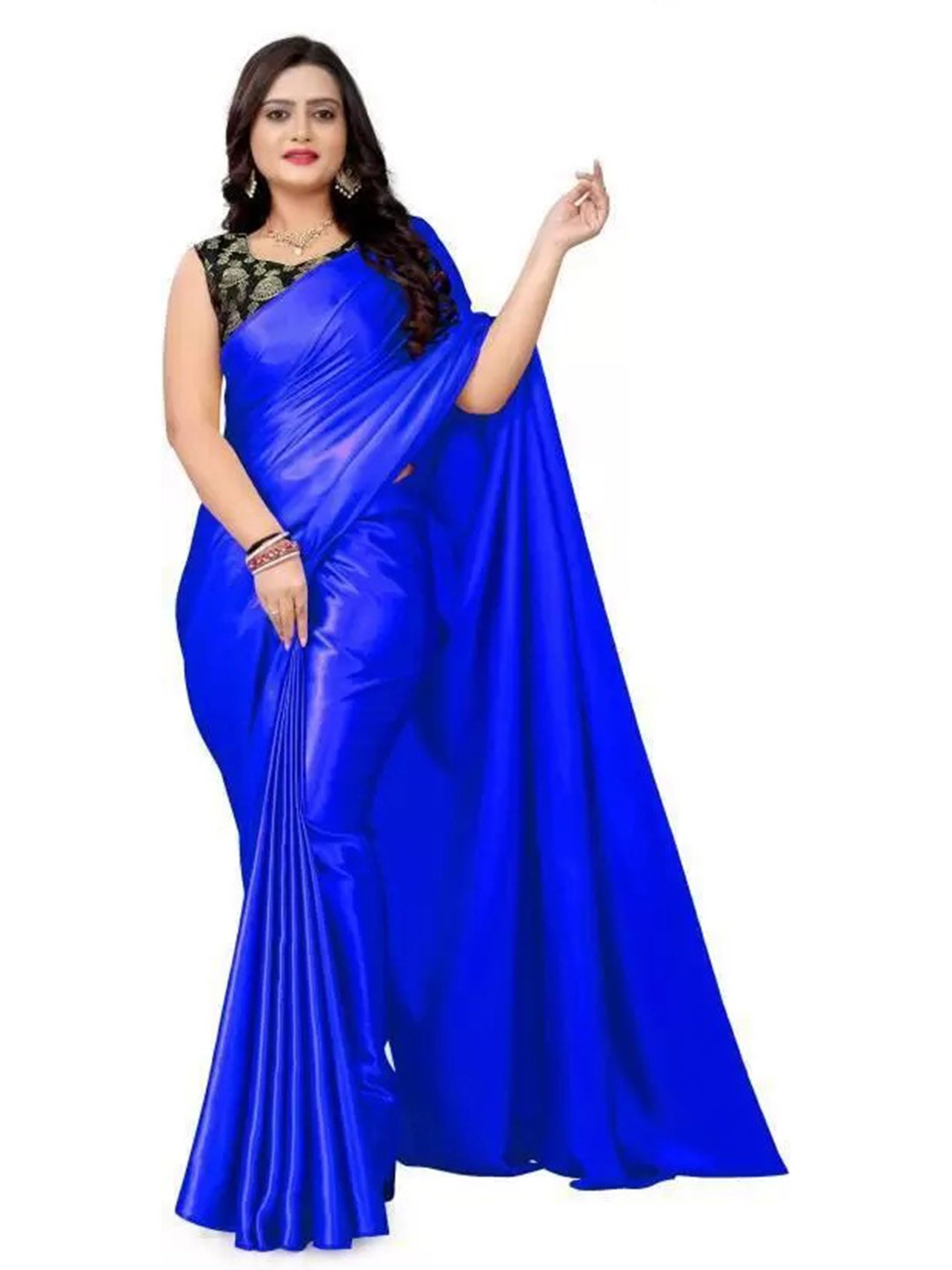 

KALINI Women Satin Saree With Blouse Piece, Blue