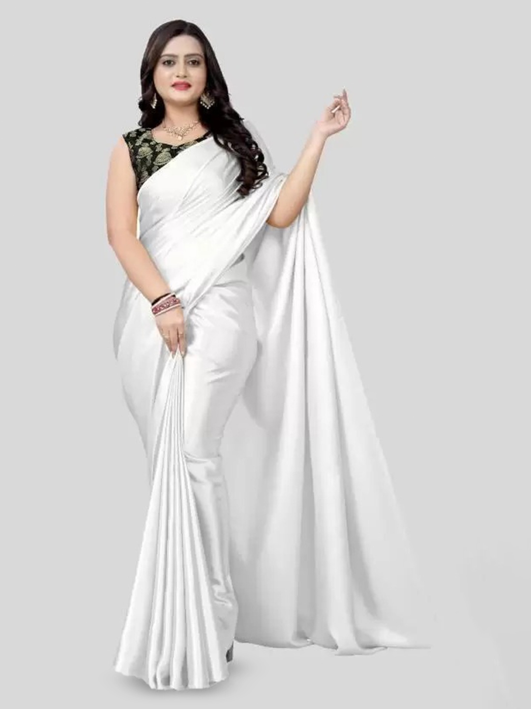 

KALINI Saree With Unstitched Blouse Piece, White