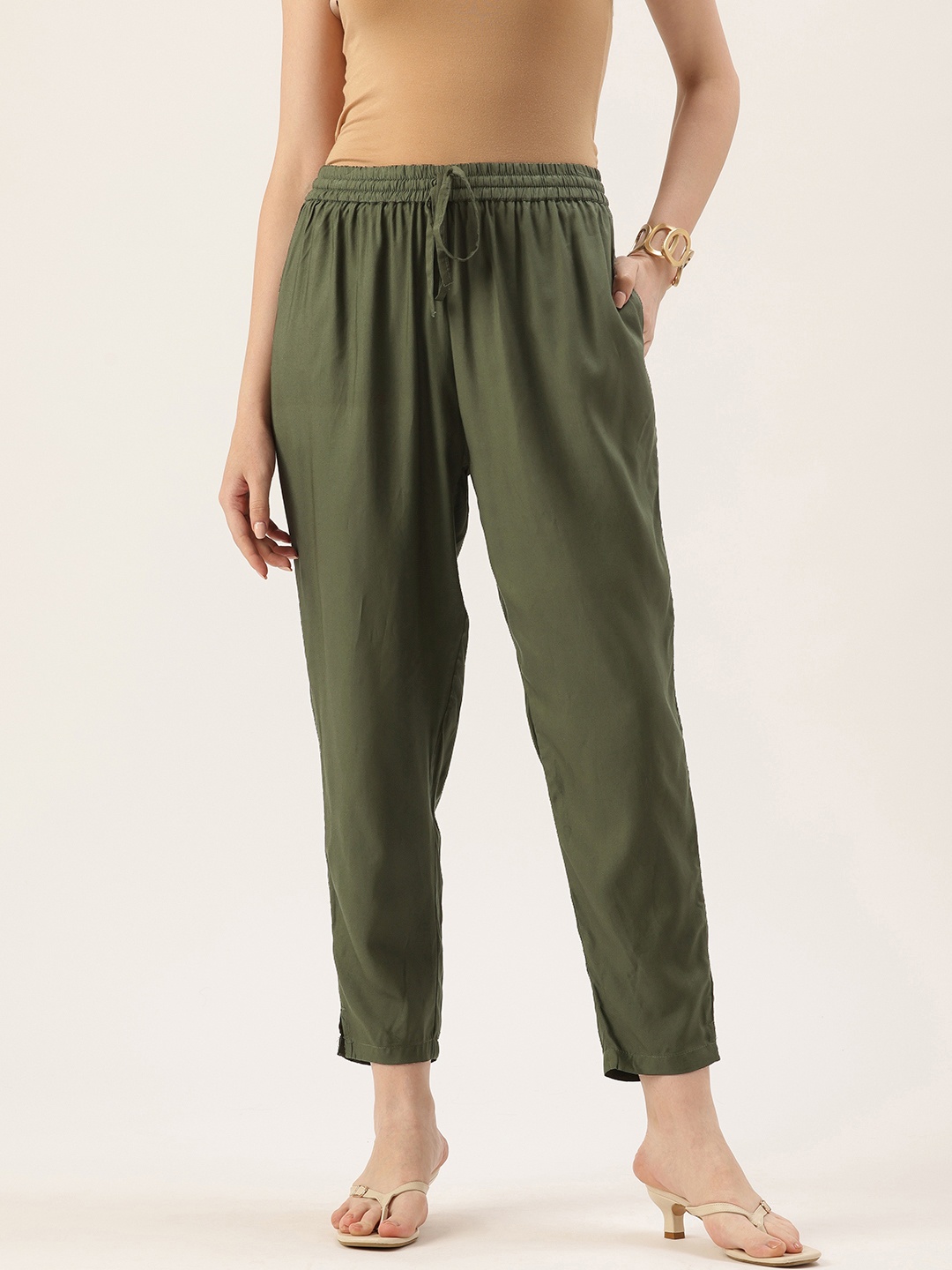 

AMUKTI Women Pencil Pleated Cigarette Trousers, Olive