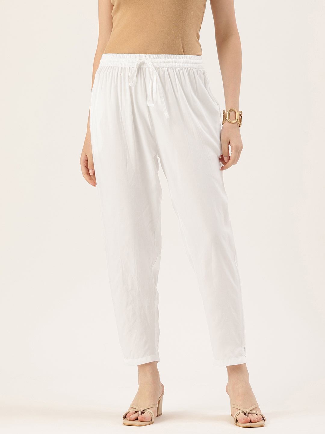 

AMUKTI Women Pencil Pleated Cigarette Trousers, White