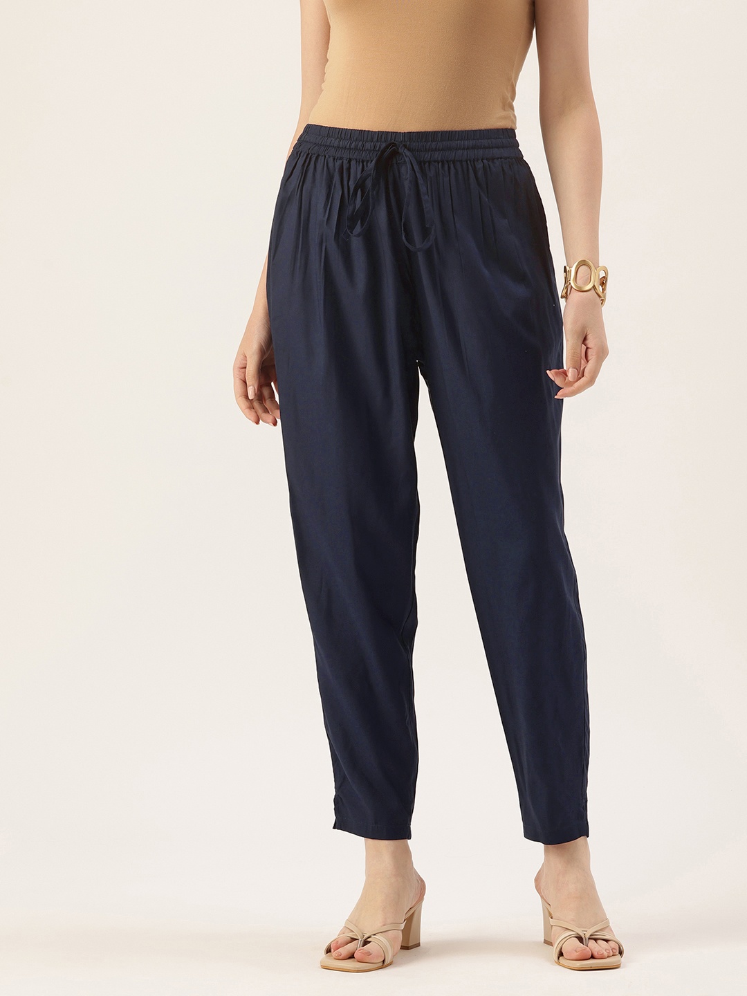 

AMUKTI Women Pencil Pleated Cigarette Trousers, Navy blue