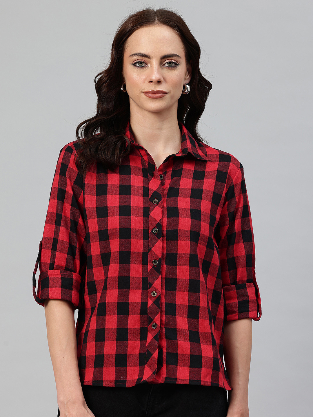 

One Femme Modern Checked Casual Shirt, Red
