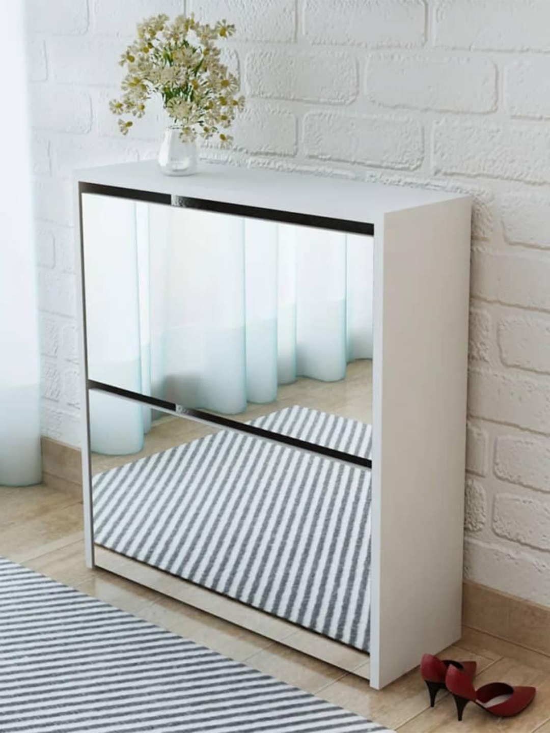 

THE ARTMENT Mirrage White Mirror Shoe Cabinet