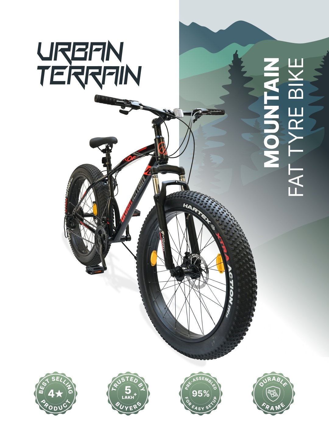 

URBAN TERRAIN Rogue Cycle 26T Mountain Bike 21 Speed and Dual Disc Brake Mountain Bicycle, Black