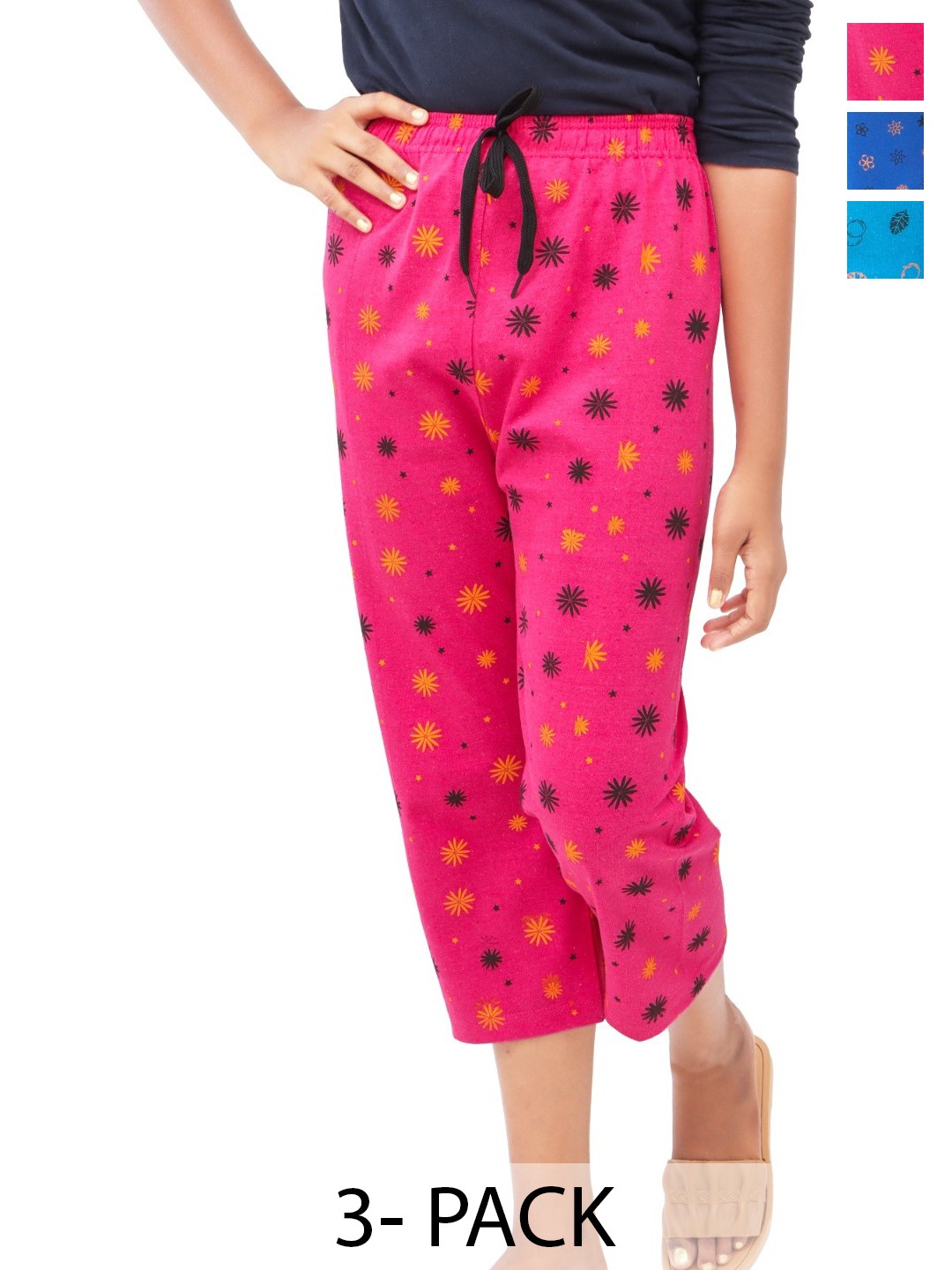 

AFRA GARMENTS Women Pack of 3 Printed Capris, Rose