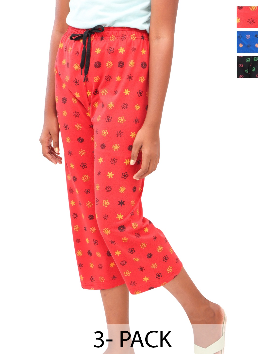 

AFRA GARMENTS Women Pack of 3 Printed Cotton Capris, Red