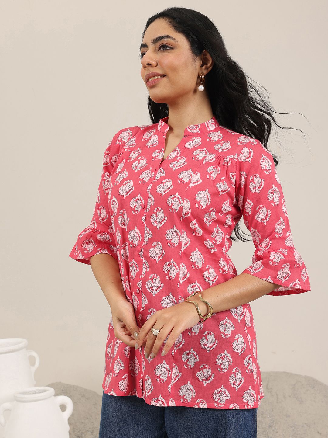 

Libas Ethnic Motifs Printed Panelled Kurti, Coral
