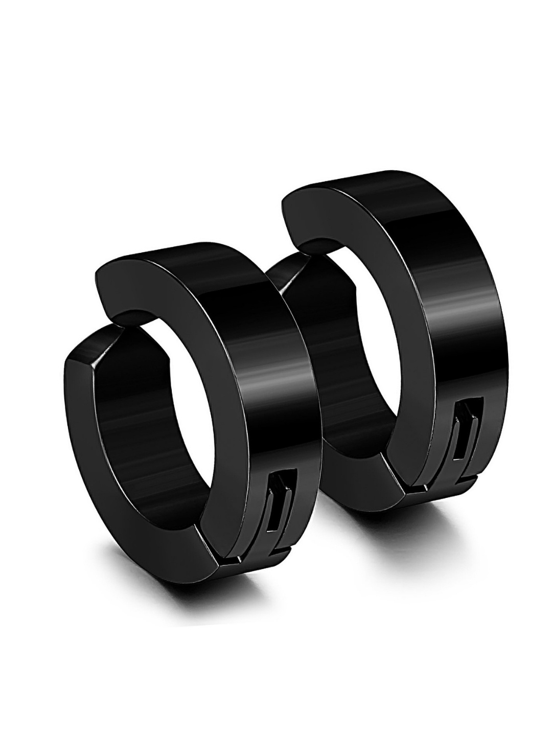 

Roadster Men Stainless Steel Clip-on Press Circular Shaped Hoop Earrings, Black