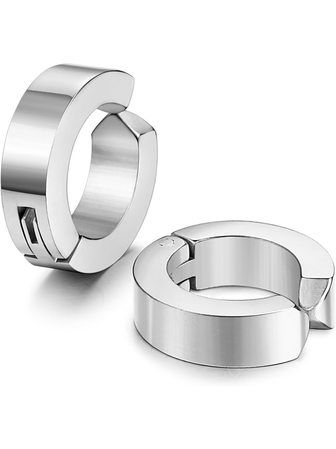 

Roadster Men Stainless Steel Clip-on Press Circular Shaped Hoop Earrings, Silver