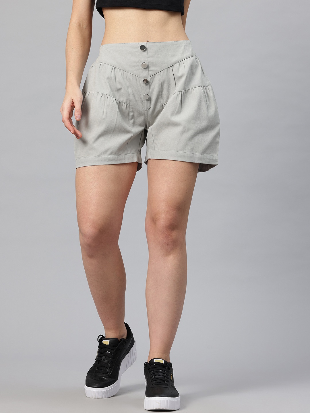 

Popnetic Women High-Rise Pure Cotton Shorts, Grey