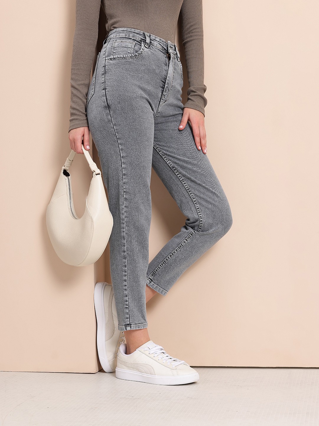 

Mast & Harbour Women Straight Fit High-Rise Stretchable Jeans, Grey