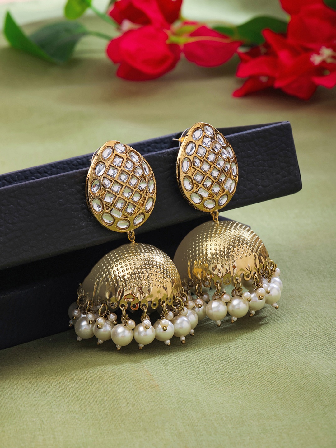 

Yellow Chimes Gold-Plated Pearl Contemporary Jhumkas Earrings