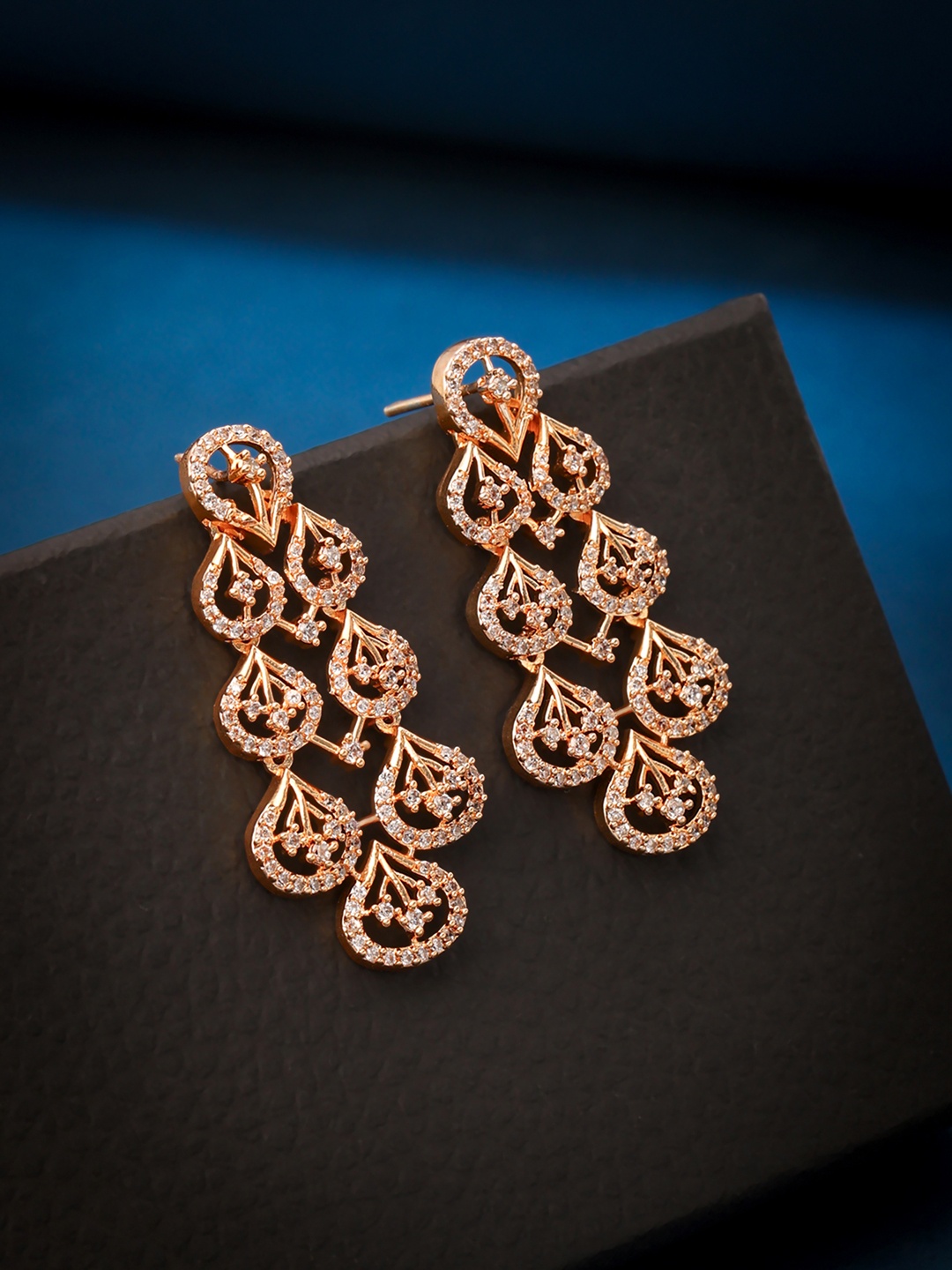 

Yellow Chimes Rose Gold Plated American Diamond Contemporary Studs Earrings