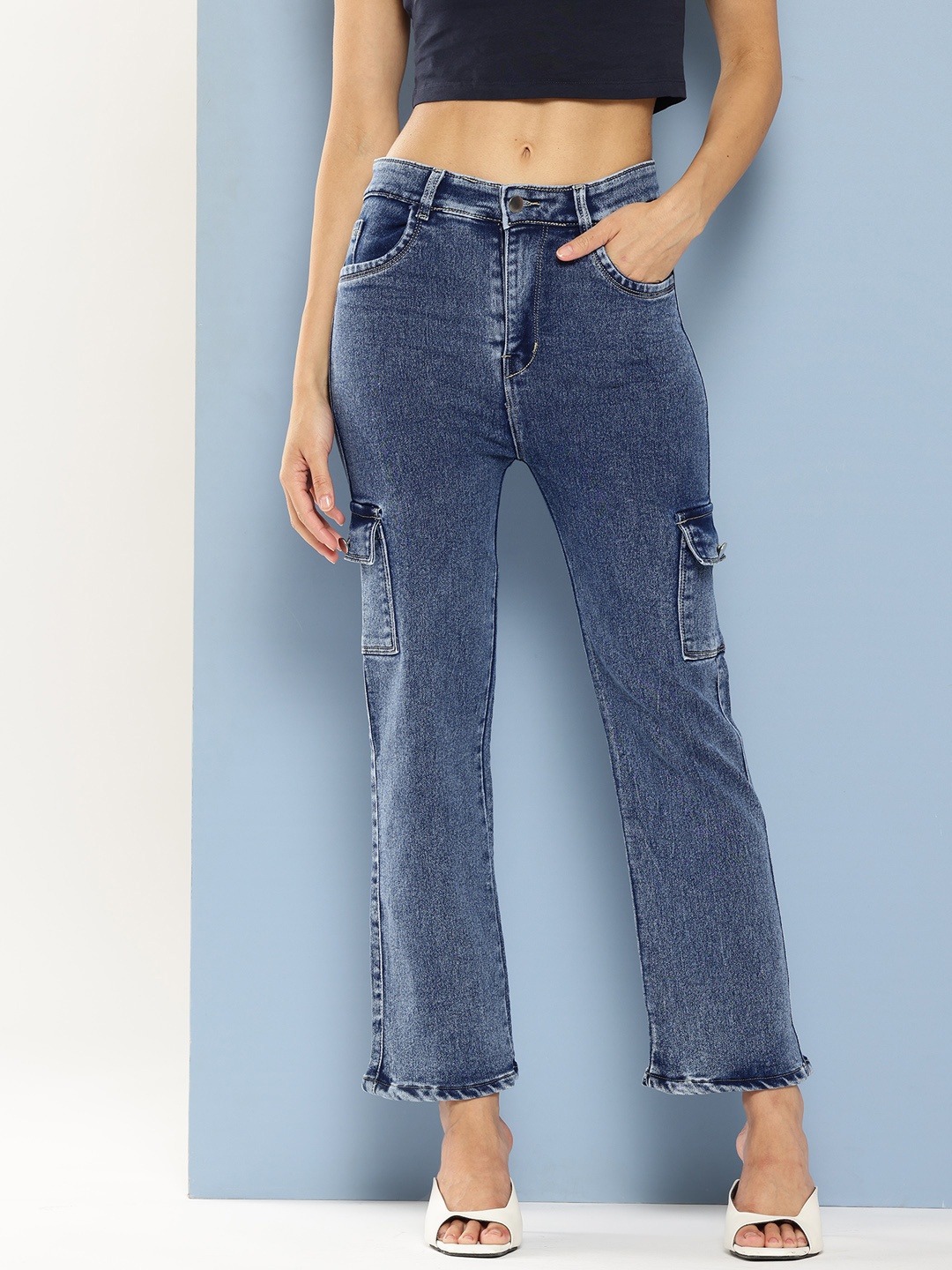 

Aarika Women Light Fade Cargo Style Jeans, Blue