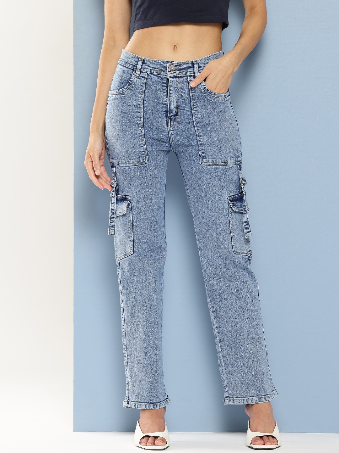 

Aarika Women Heavy Fade Cargo Style Jeans, Blue