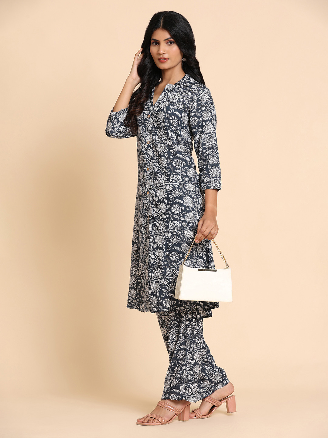 

BAPS Floral Printed Pure Cotton Tunic With Trousers, Black