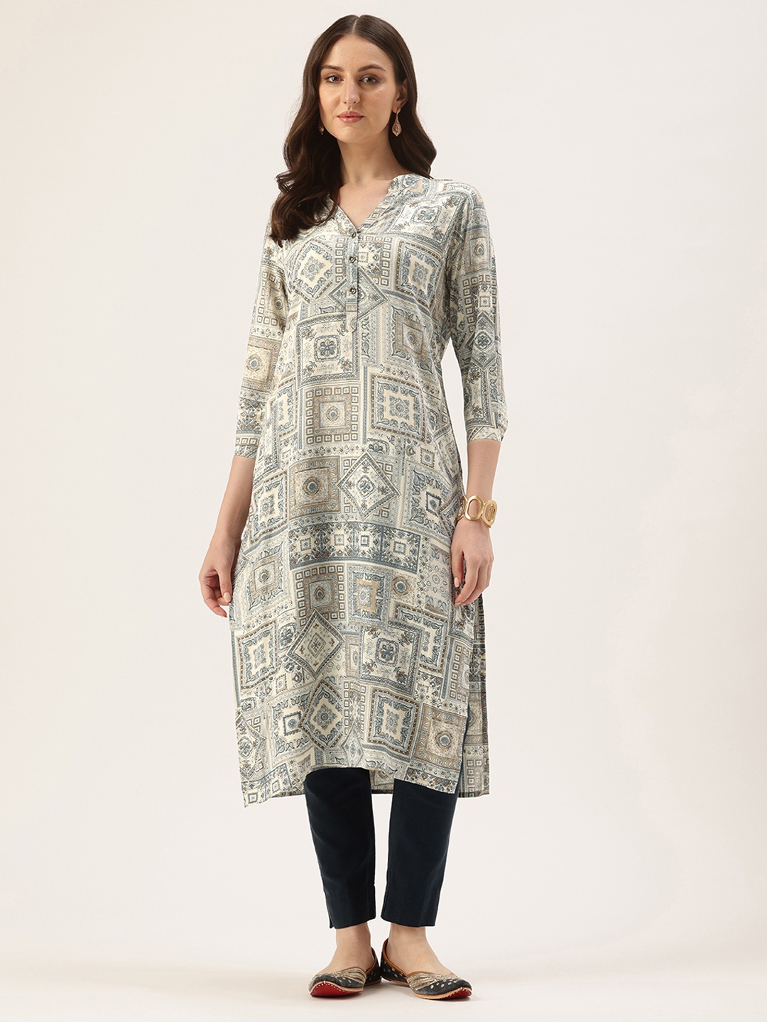 

AMUKTI Ethnic Motifs Printed Straight Kurta, White