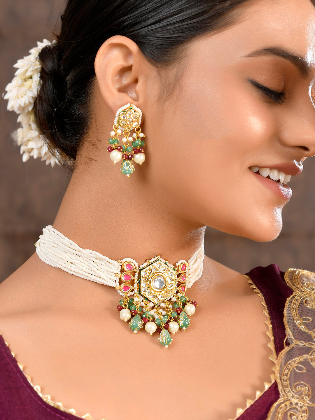

STYYO Gold-Plated Kundan Studded Jewellery Set